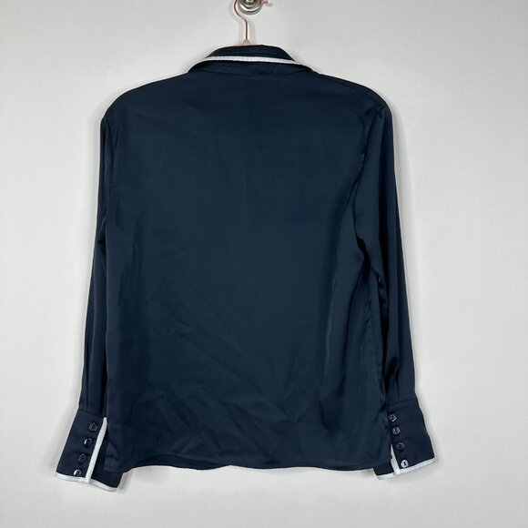 2/$30 MOTF Satin Contrasted Button-Down Shirt Deep Blue XS #BAG12 - Picture 4 of 7
